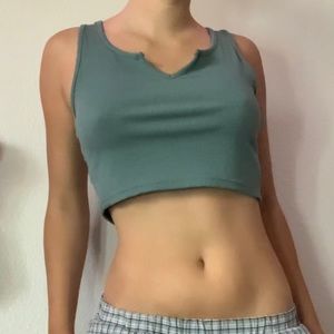 cute sage green slit tank top y2k
